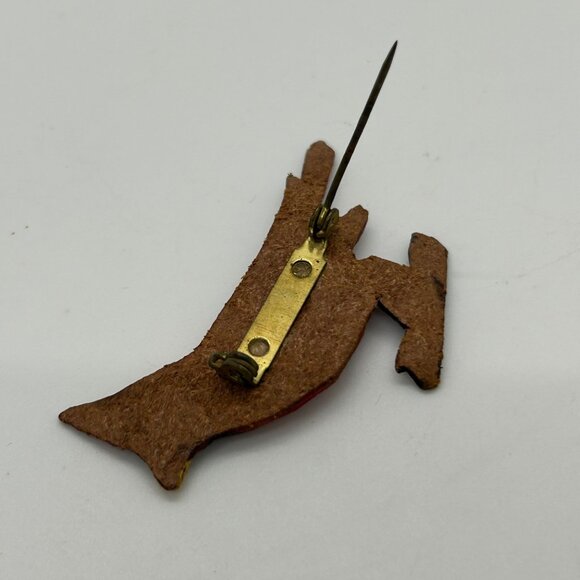 Vintage Cardinal Brooch Handcrafted Leather Birds Hand Painted - Picture 10 of 15